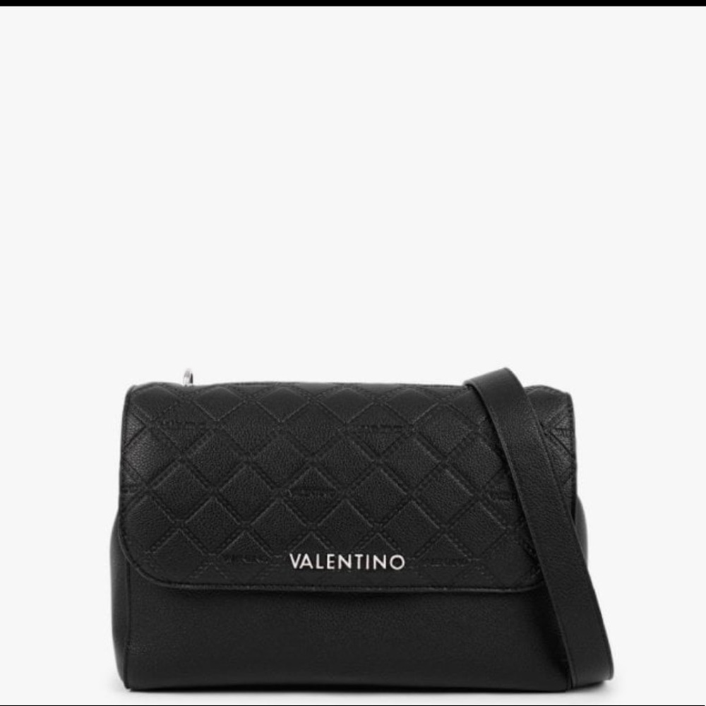 Valentino Black Quilted Logo Flap Satchel Bag